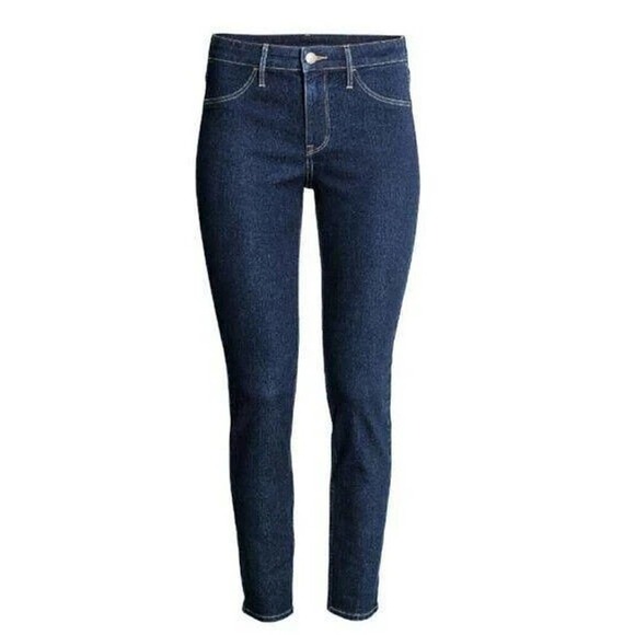 H&M Denim Jeans Women's 25 x 32 Super Skinny Low Waist Blue Stretch Distressed - Picture 1 of 5